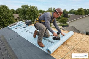 GAF FeltBuster synthetic underlayment installation on residential roof deck